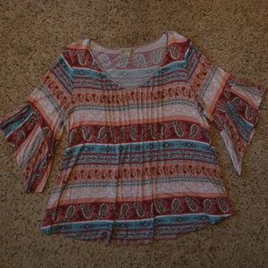 Energe 3/4 Sleeves Flowy Boho Viscose Blouse Shirt